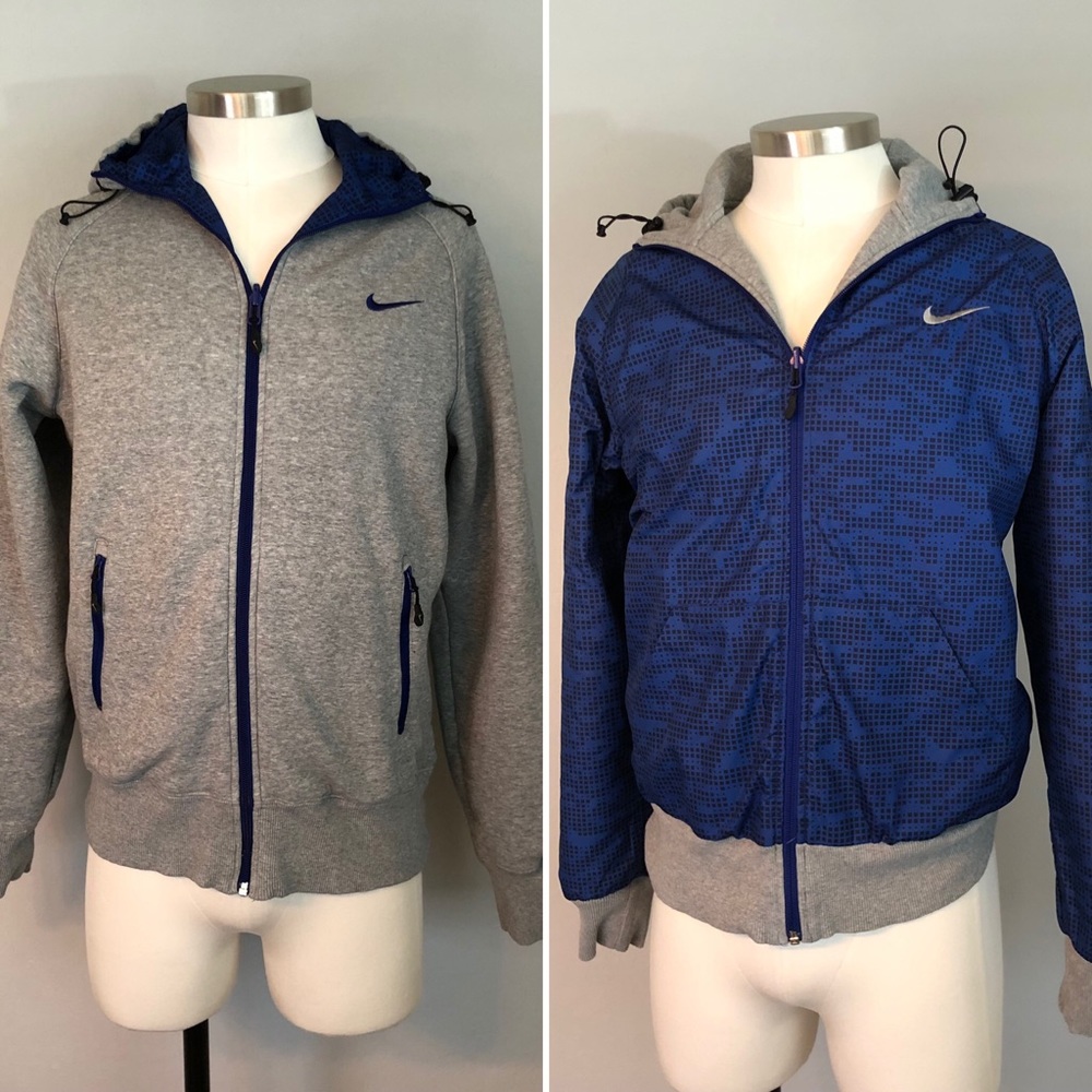 Nike reversible Hooded Men's Jacket. Blue. Gray. size Medium.